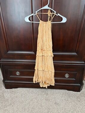 Tiered Ruffle Halter Dress in Peach